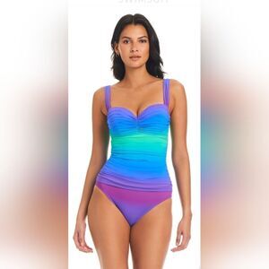 Bleu By Rod Beattie Heat Of The Moment Shirred  One-Piece Swimsuit NWOT Sz 8